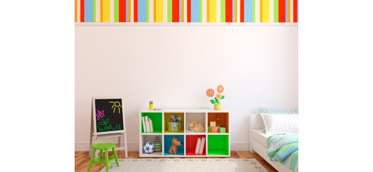brightly coloured childrens bedroom