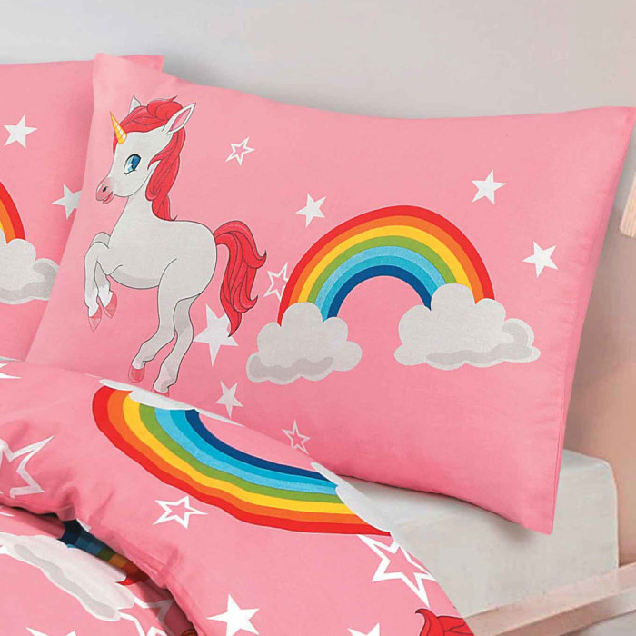 Pink Riva Paoletti Kids Unicorn Reversible Duvet Cover Sets & Curtains 