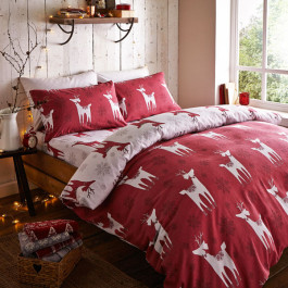 Red Catherine Lansfield Christmas Nordic Deer Brushed Cotton Bed In A Bag 
