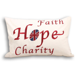 UNION JACK FAITH HOPE EMBROIDERED 100% COTTON RED CUSHION COVER 35 X 50CM 