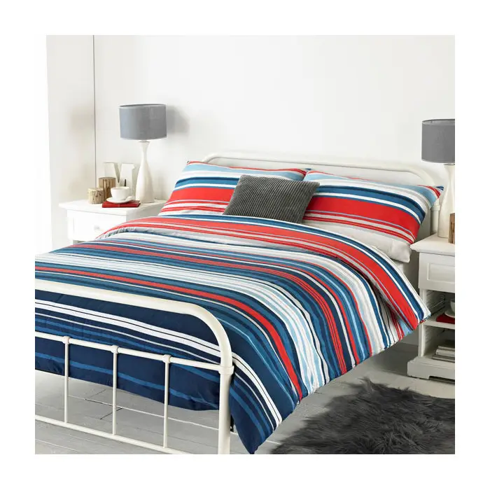 Paoletti Lymington Striped Reversible, Blue And Red Duvet Cover Set