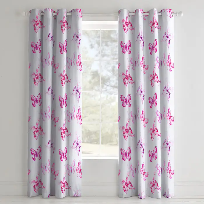 Catherine Lansfield Erfly Easy Care, Pink And Green Curtains
