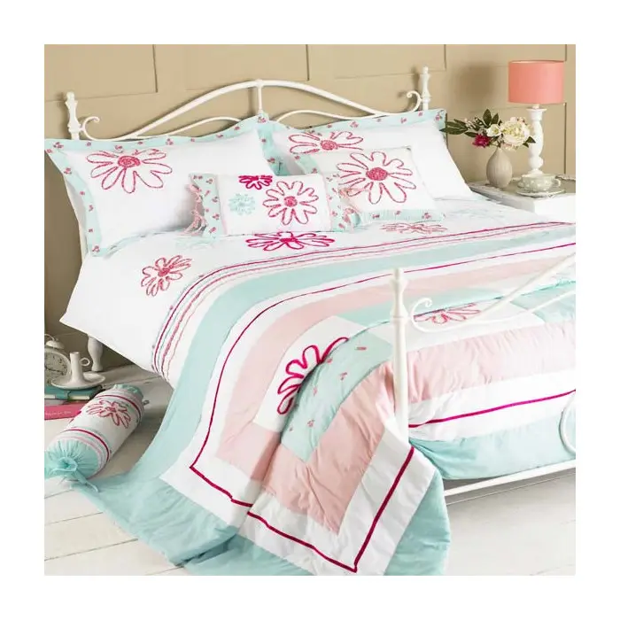 Harriet Fl Embroidery Duvet Cover, Blue And Pink Duvet Cover Set