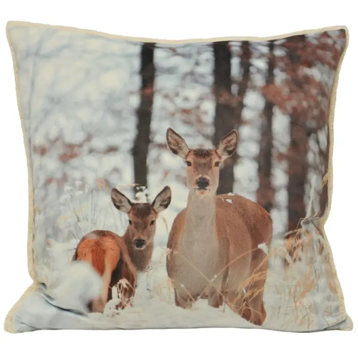 Cream 50 x 50 Cm Riva Home Mother and Fawn Digital Printed Piped Cushion Cover 