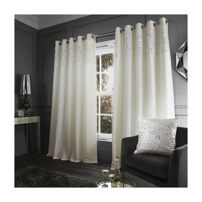 Catherine Lansfield Faux Silk Eyelet Ring Top Curtains With Tiebacks 