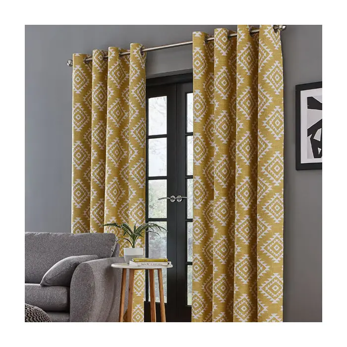 Catherine Lansfield Fully Lined Aztec Geometric Eyelet Curtains Blush