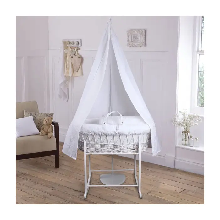 BEAUTIFUL NEW BEDDING SET ONLY FOR BABY WICKER CRIB BASSINET IN WHITE COLOUR WITH DRAPE 