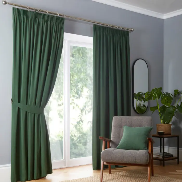 7 x Colours Thermal Lined Pencil Pleated Curtains Fusion Plain Dijon Blackout 