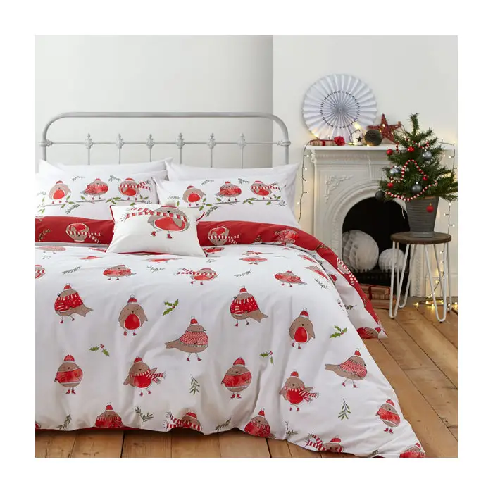 Catherine Lansfield Robins Easy Care Double Duvet Set Red 